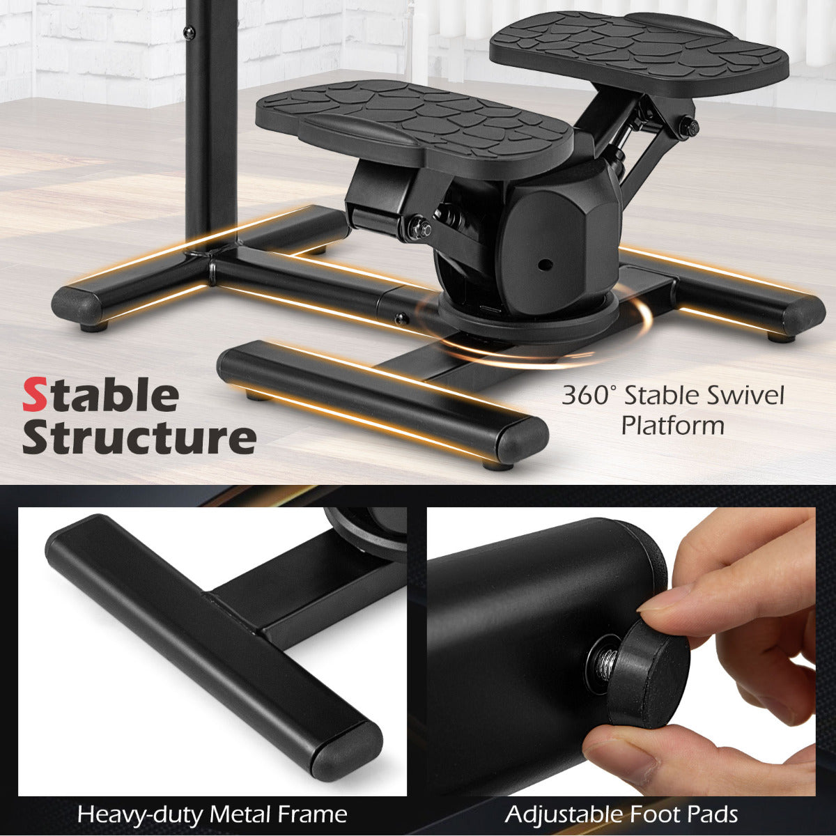 Twist Stepper with Adjustable Handlebar and LCD Monitor-Black