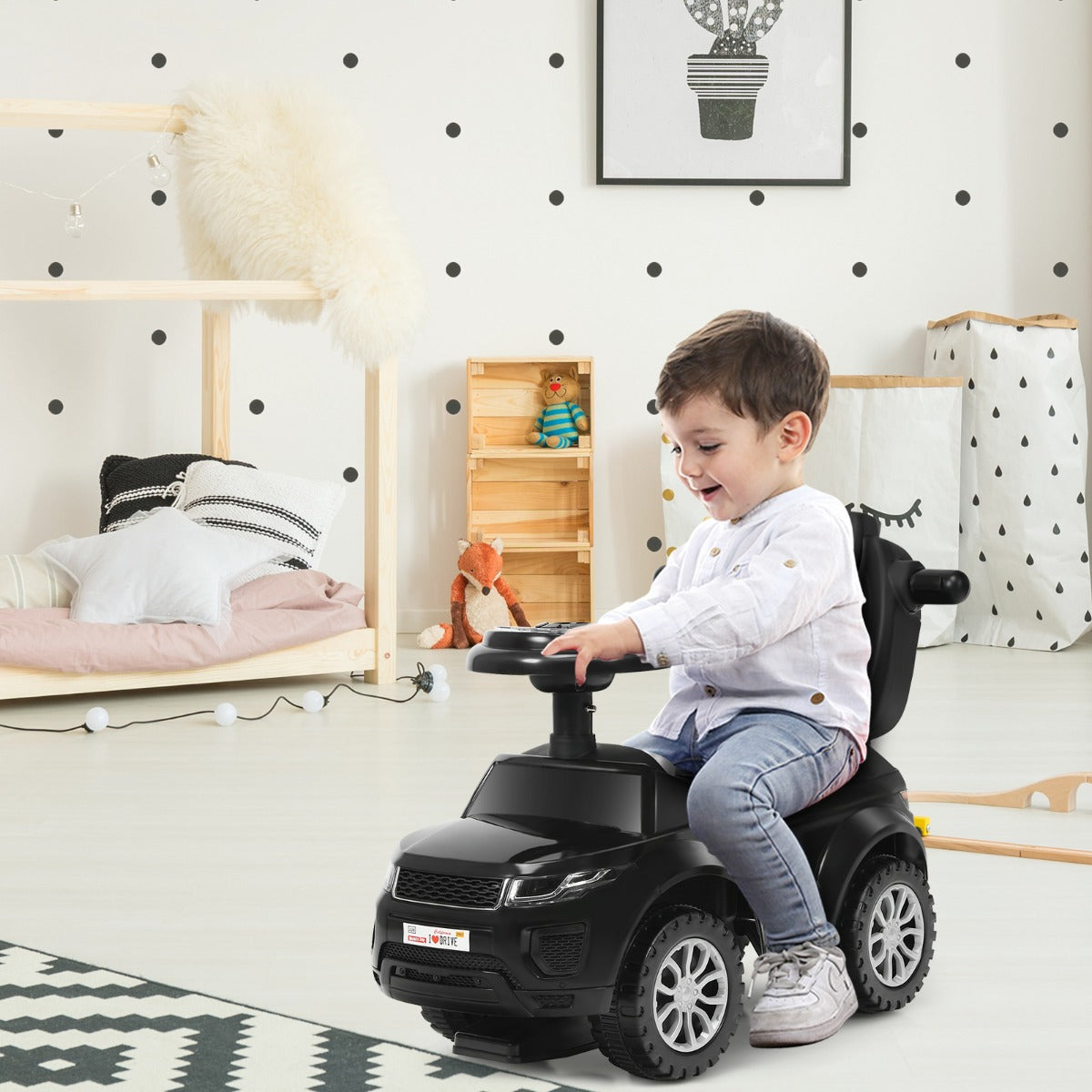 3 in 1 Ride on Push Car Stroller Sliding Walking Car-Black