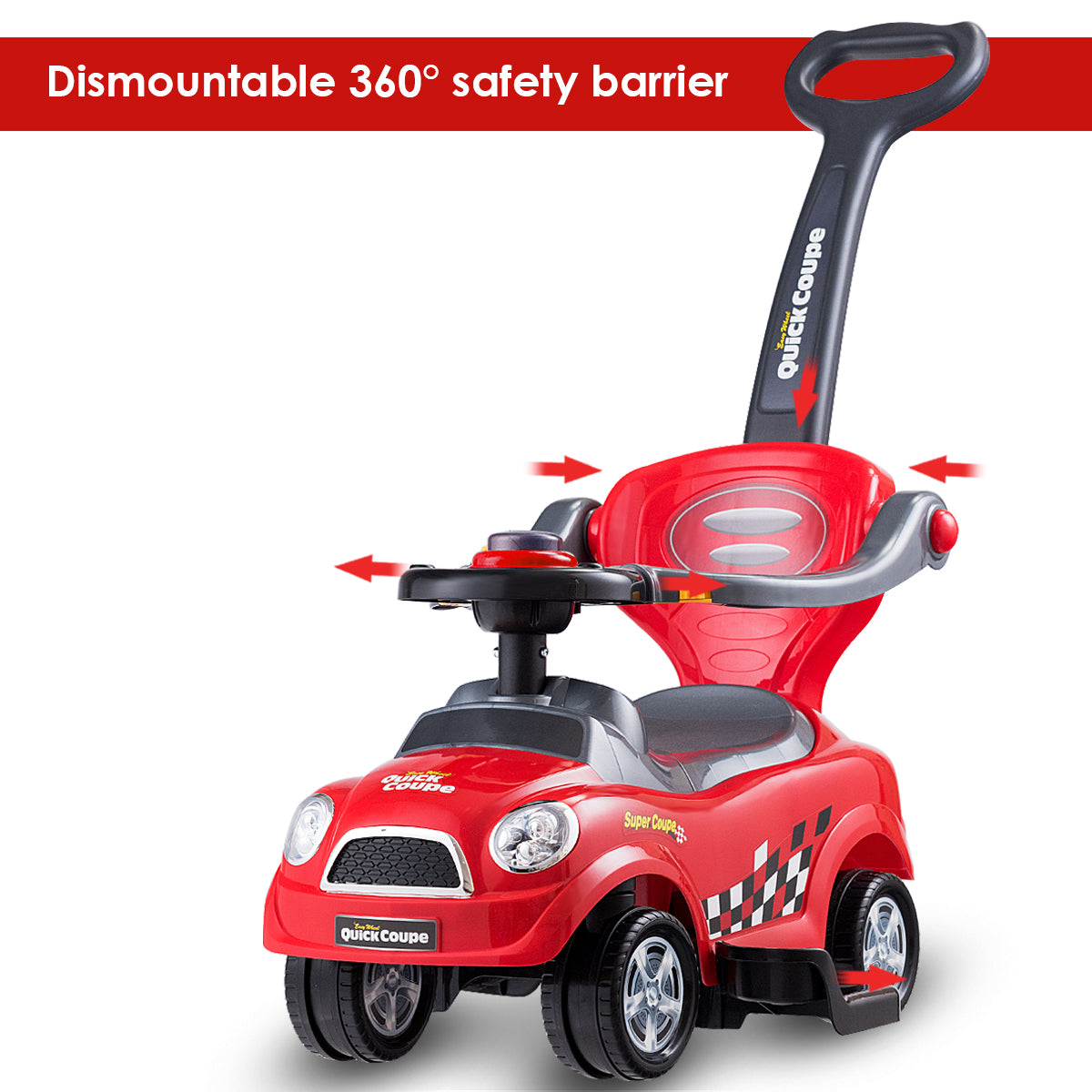 Kids 3 in 1 Ride on Car with Push Handle-Red
