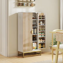 HOMCOM 119.5 cm Kitchen Cupboard, Freestanding Kitchen Cabinet with Double Doors, 5 Tiers, 12 Spice Racks, White