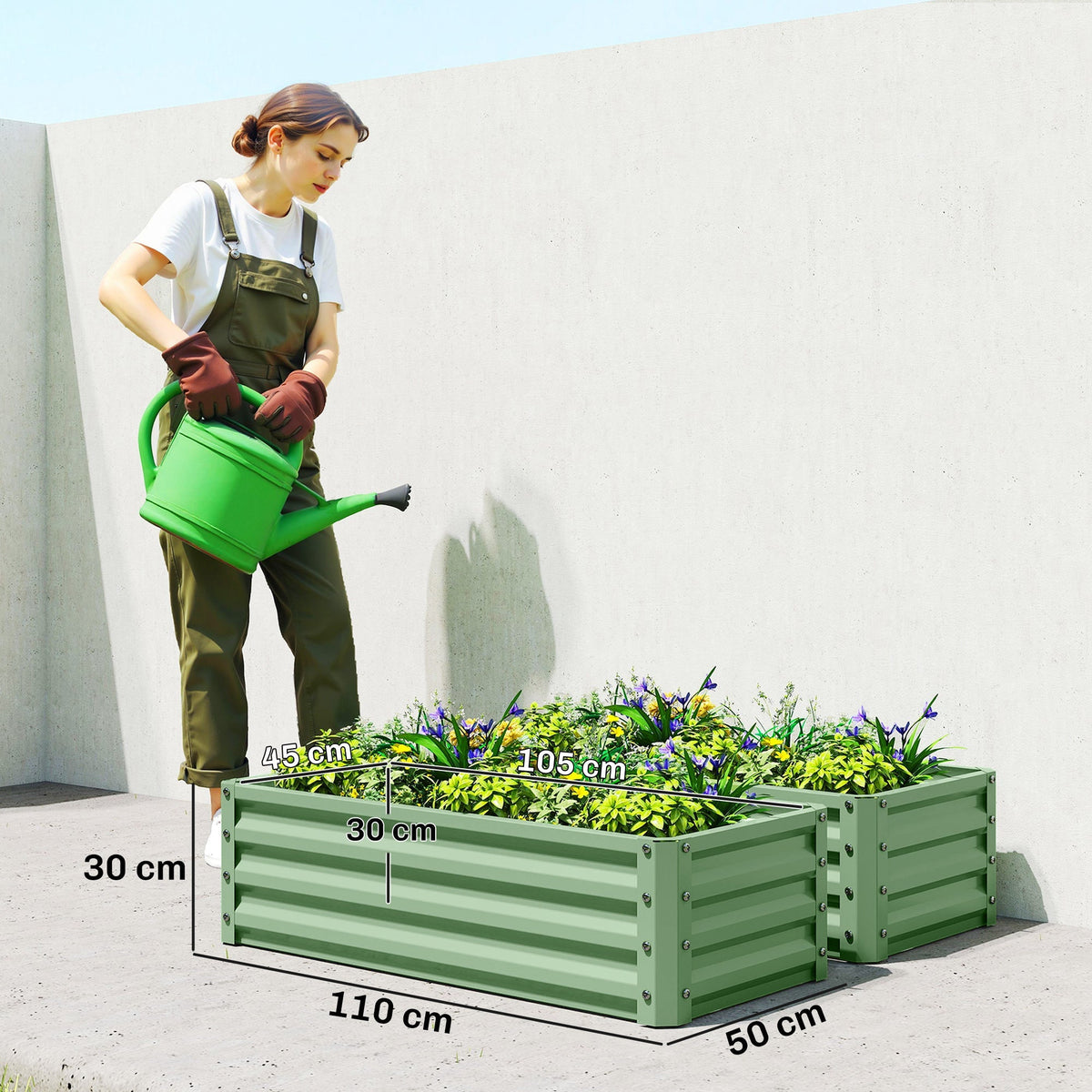 Outsunny Set of Two 110 x 50cm Steel Planter Boxes - Light Green