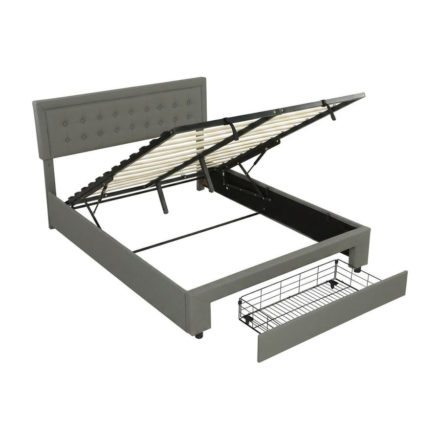 HOMCOM King Size Ottoman Bed Frame, with Front Drawer - Grey