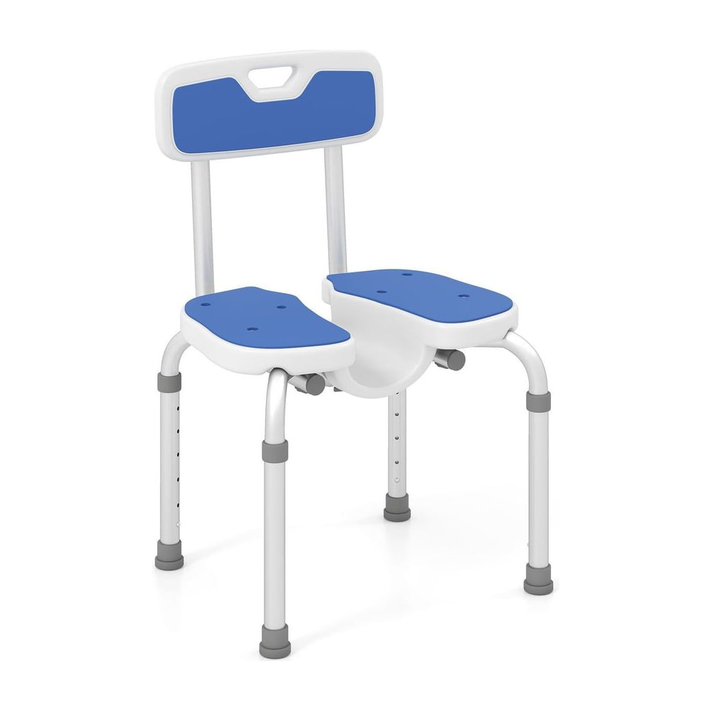 U-Shaped Shower Chair with back and padded blue seat