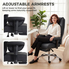HOMCOM Executive Office Chair, Reclining Desk Chair with Footrest, Adjustable Armrests, Pet Friendly Faux Leather, Black