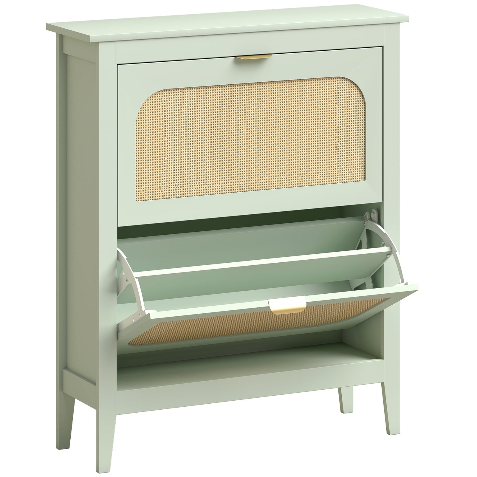 HOMCOM Narrow Shoe Cabinet, Boho Slim Shoe Storage Cabinet with 2 Flip Drawers, Holds 14 Pairs, Light Green