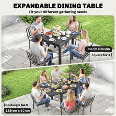 Outsunny Extending Garden Table for 4-6, Aluminium Outdoor Dining Table with Faux Wood Slatted Top, Black