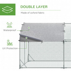 PawHut Walk In Chicken Run Galvanised Chicken Coop Hen Poultry House Cage Pet Playpen Garden with Water-Resist Cover, 2.8 x 3.8 x 2m
