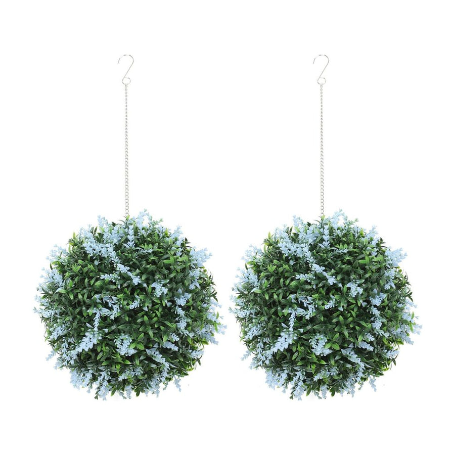 HOMCOM Set of 2 Artificial Plant Topiary Balls, UV-protected Fake Decorative Plants, Blue