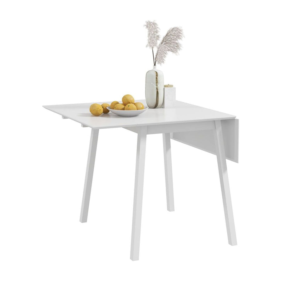 HOMCOM Solid Wood Folding Dining Table, Drop Leaf Table for 2-4 People, Rectangle Kitchen Table for Small Space, White