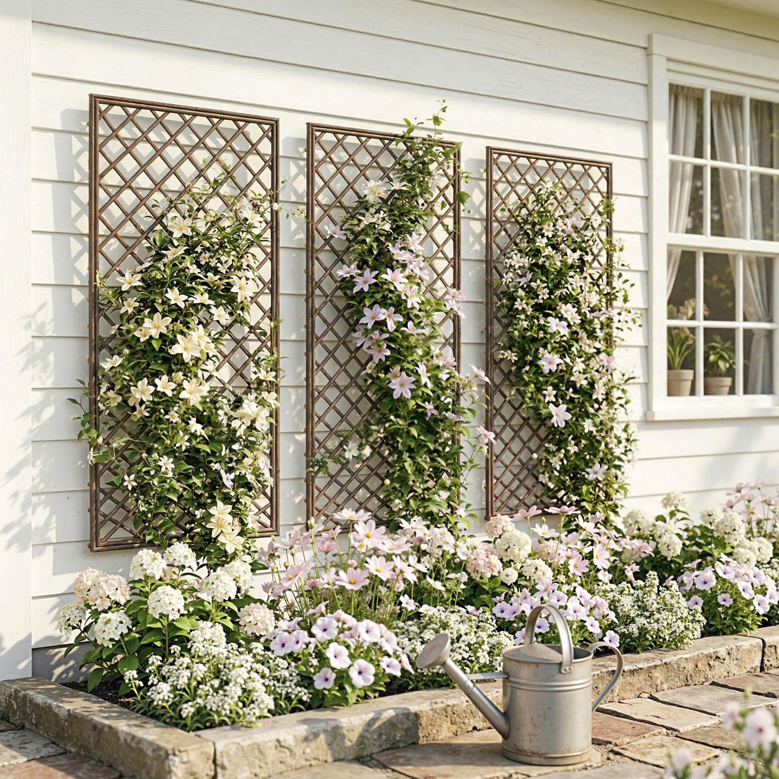 Outsunny Garden Trellis, Decorative Trellis Panels for Climbing Outdoor Plants, Natural Wood Finish
