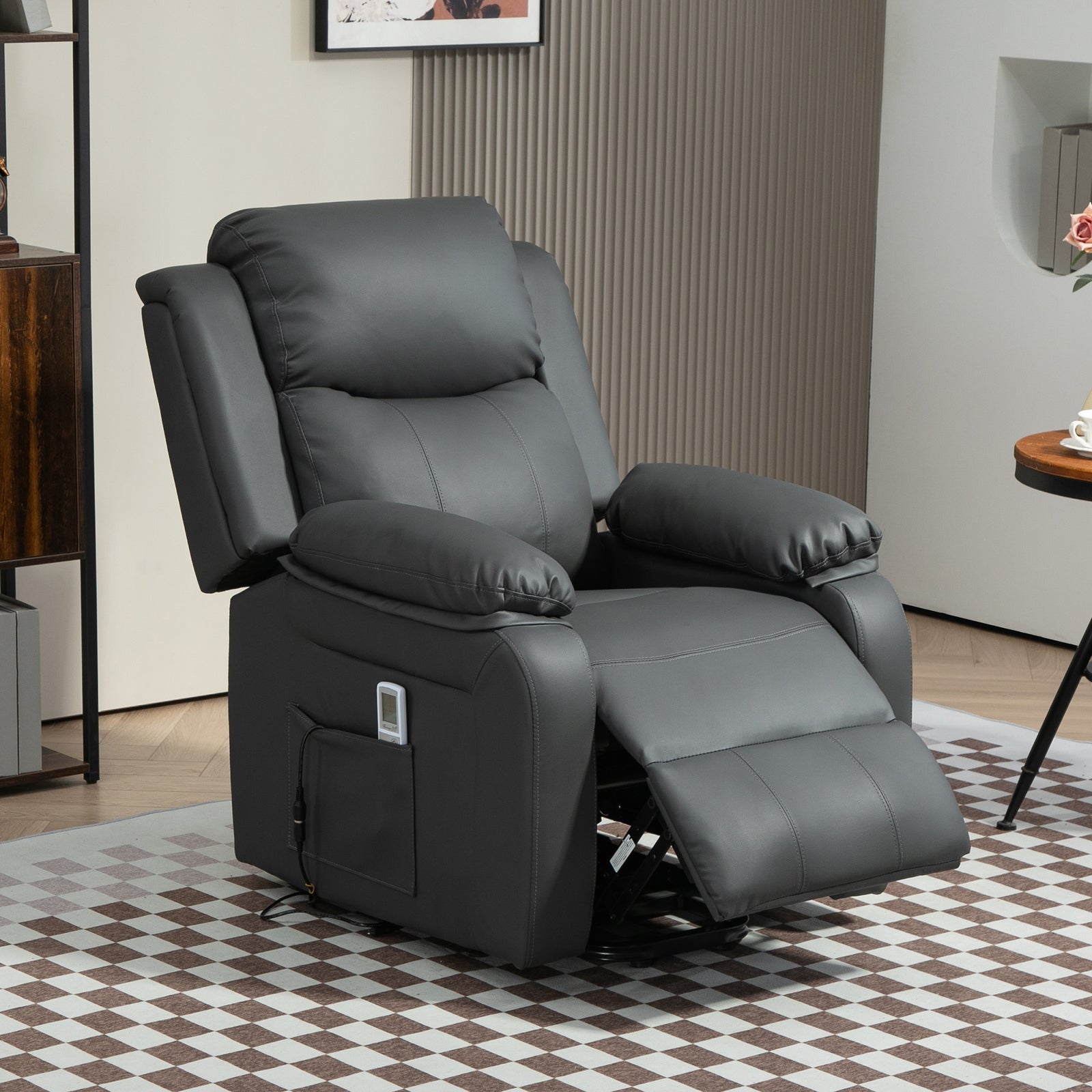 HOMCOM Riser and Recliner Chair with Vibration Massage, PU Leather Power Lift Chair for Elderly, Dark Grey