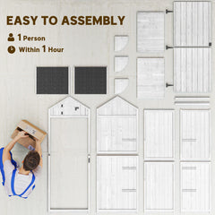 Outsunny Small Shed, Tall Slim Wooden Garden Shed with 3 Removable Shelves and Roof Hatch, Compact Outdoor Tool Storage Cabinet with Asphalt Roof and Door Latch, 77 x 54.2 x 179 cm, Light Grey