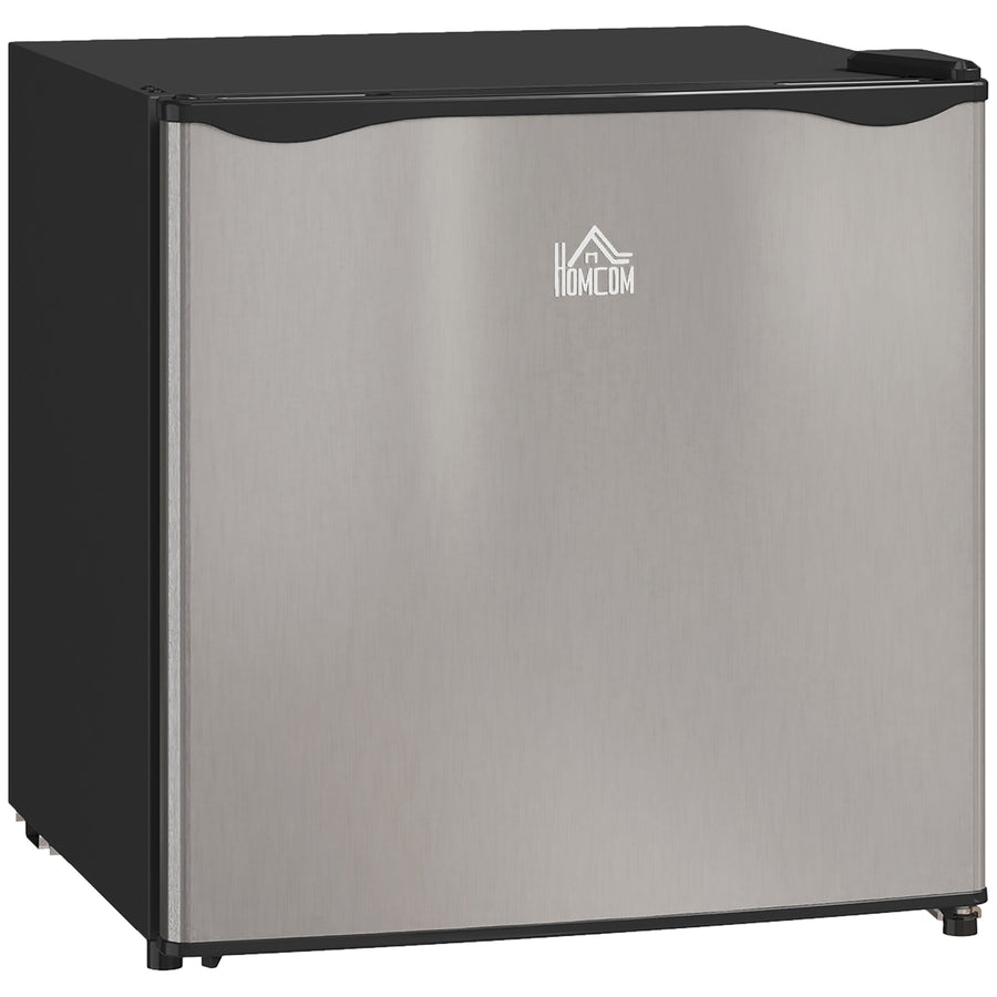 HOMCOM 46 Litre Table Top Mini Fridge in silver tone with a black top and sides