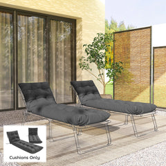 Outsunny Sun Lounger Cushions Only, Garden Lounge Chair Cushions Set of 2, Sunbed Replacement Pads with 4 Ties, Dark Grey