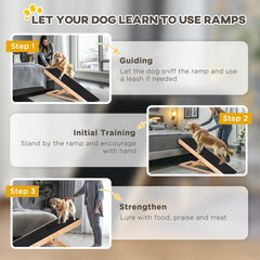 The pet steps shown with a three-step guide on how to train a dog to use the ramp safely