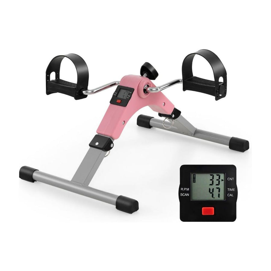 Under Desk Exercise Bike Pedal Exerciser with LCD Display for Legs and Arms Workout-Pink