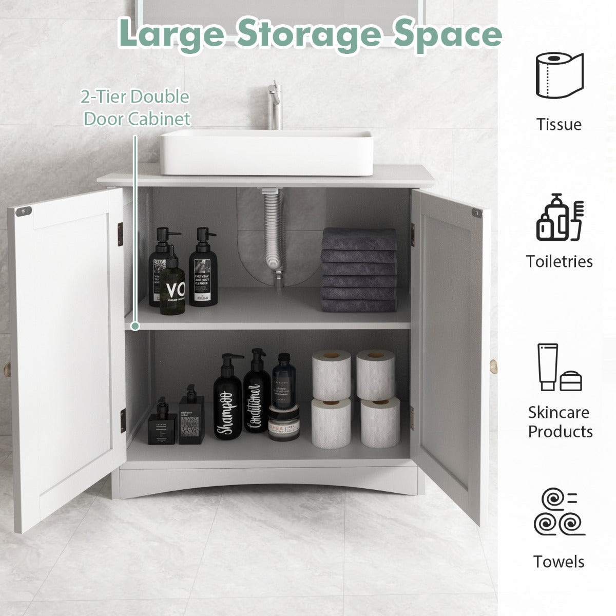 Under Sink Cabinet Freestanding Bathroom Vanity Cabinet-White