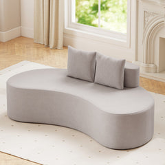 Upholstered Curved Sofa with 2 Cozy Pillows and Low Backrest-Grey