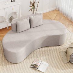 Upholstered Curved Sofa with 2 Cozy Pillows and Low Backrest-Grey