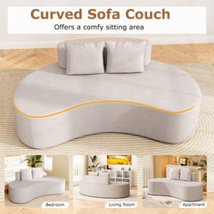 Upholstered Curved Sofa with 2 Cozy Pillows and Low Backrest-Grey