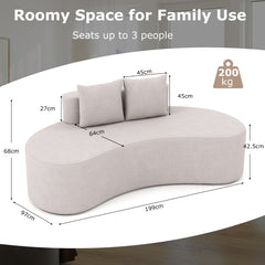 Upholstered Curved Sofa with 2 Cozy Pillows and Low Backrest-Grey