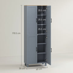 HOMCOM Freestanding Kitchen Cupboard, 4-Door Storage Cabinet with Adjustable Shelves, Modern Kitchen Pantry, 170cm, Grey