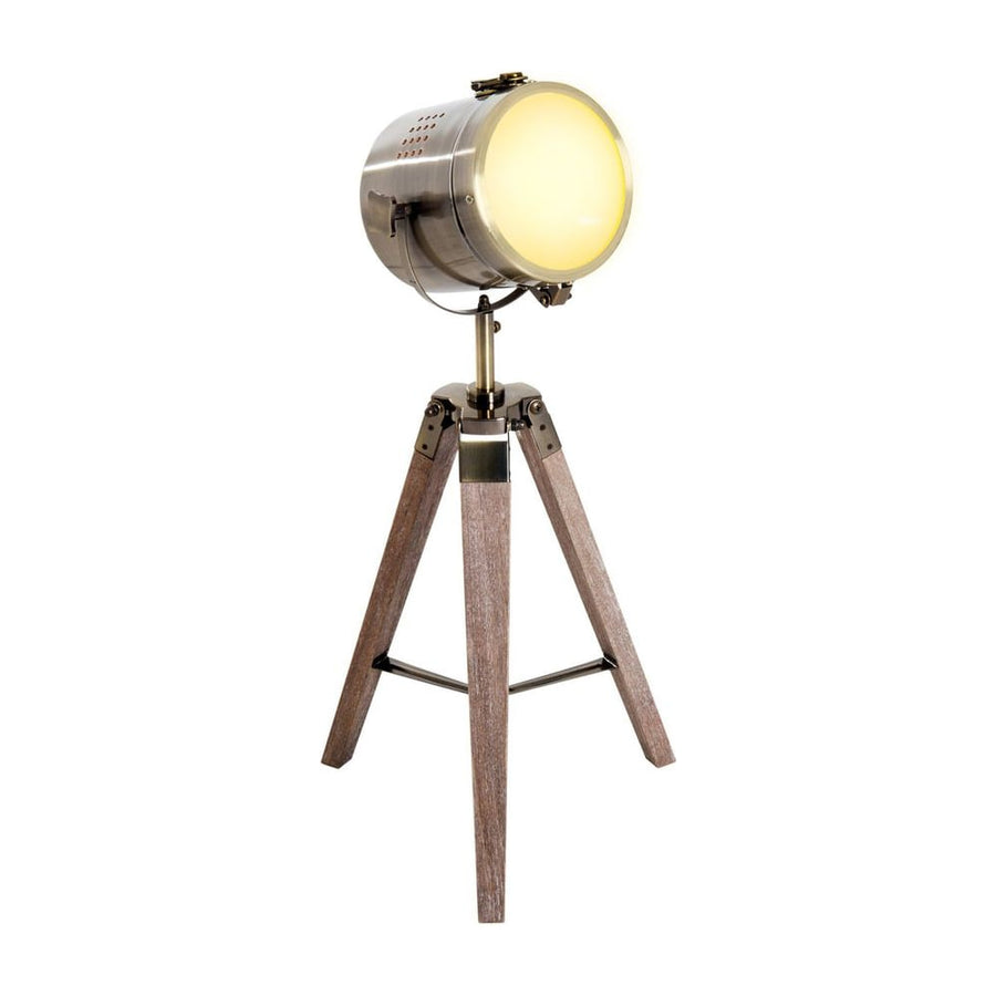 HOMCOM Vintage Tripod Table Desk Lamp Bedside Light Spotlight Brass Antique Searchlight Wooden Base
