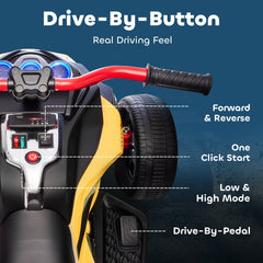 AIYAPLAY 12V Kids Electric Ride On Car with 3 Wheeler, MP3 Player, Horn, 2 Speeds, LED Lights for Boys & Girls Ages 3-8, Yellow