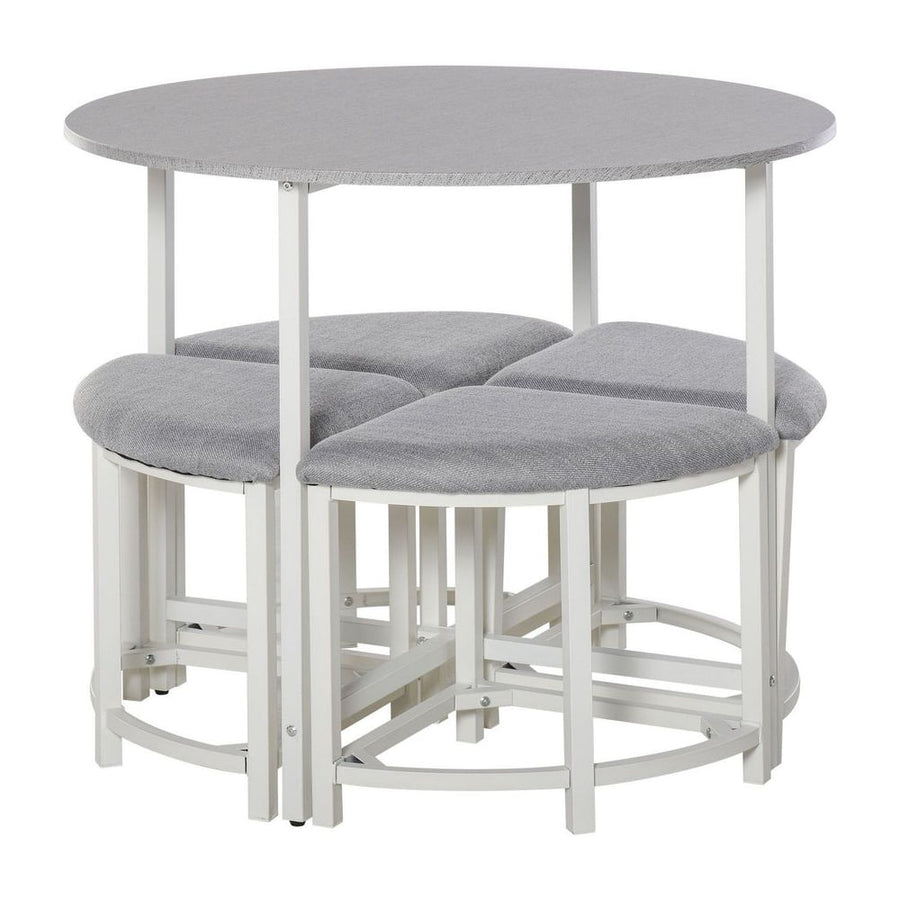HOMCOM Modern Round Dining Table Set with 4 Upholstered Stools for Dining Room, Kitchen, Grey