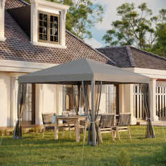 Outsunny 3 x 3 m Pop Up Gazebo, 420D Garden Tent Canopy with Removable Mesh Sidewall Netting, Carry Bag for Garden Patio Outdoor, Light Grey