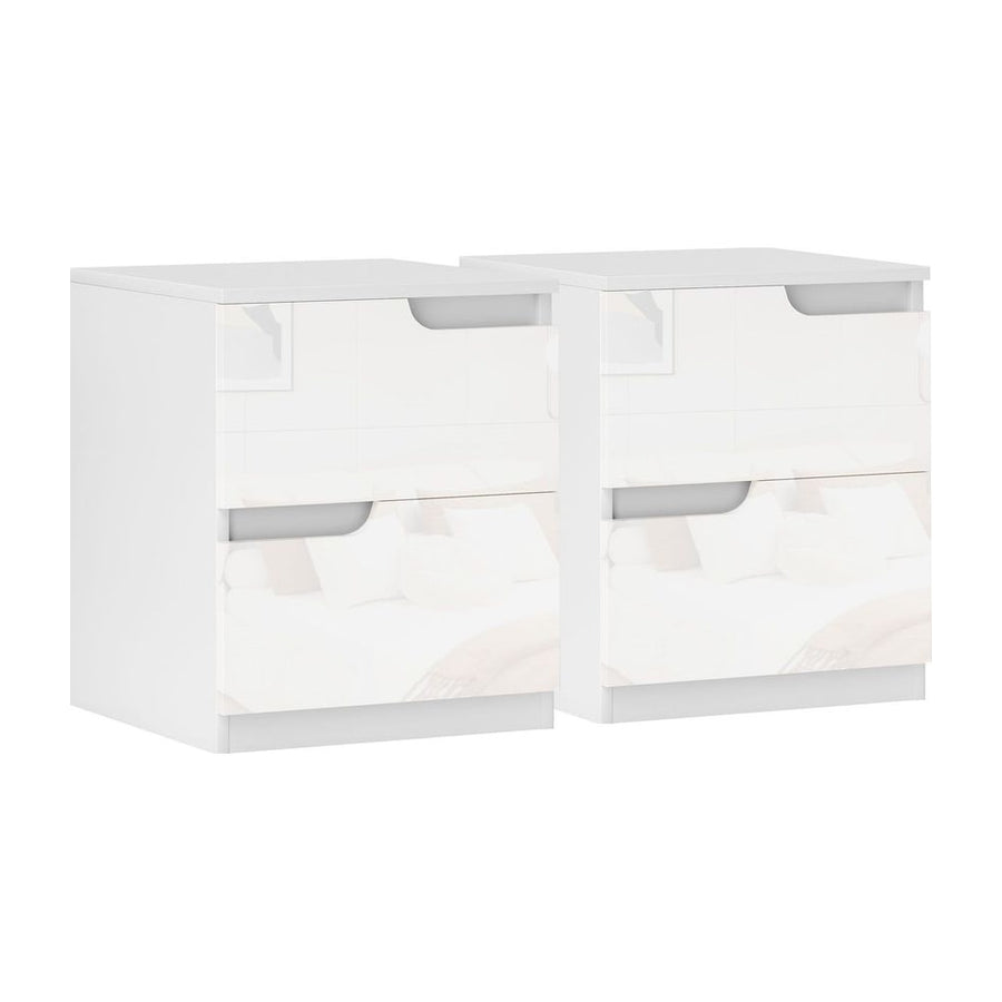 HOMCOM High Gloss Bedside Table Set of 2 - White