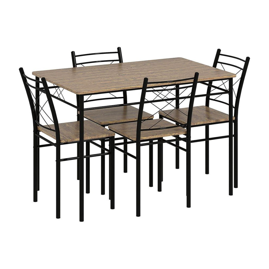 HOMCOM Five-Piece Minimal Dining Set - Oak-Effect/Black
