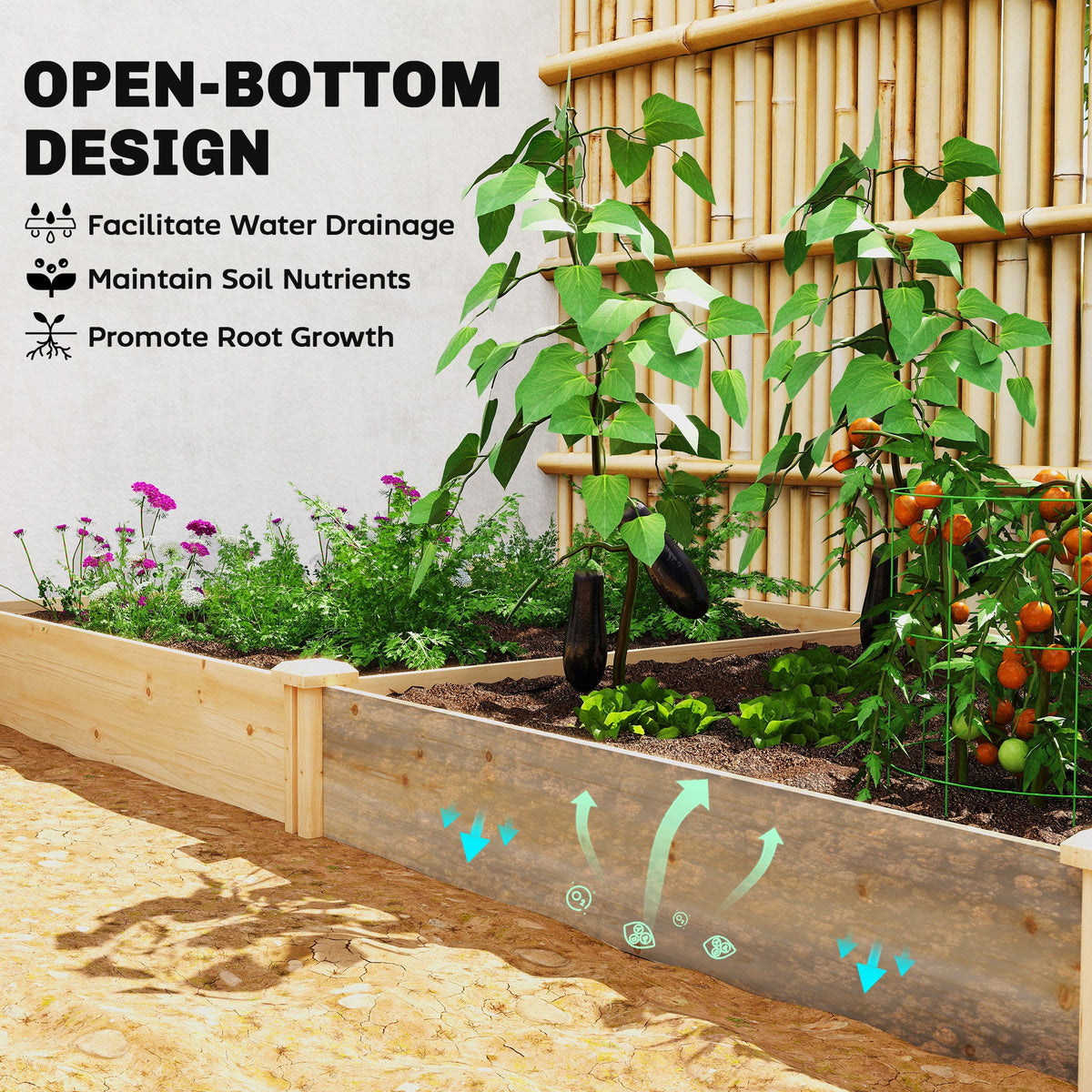 Outsunny Raised Garden Bed, Wooden Planter Box with Divider and Open Bottom for Flowers, Herbs, Vegetables, DIY Painting