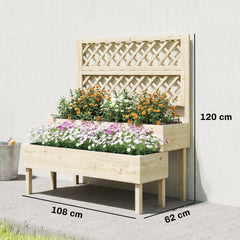 Outsunny Raised Garden Bed 2-Tier Stepped Design Planter Box with Trellis for Climbing Plants 108x62x120 cm