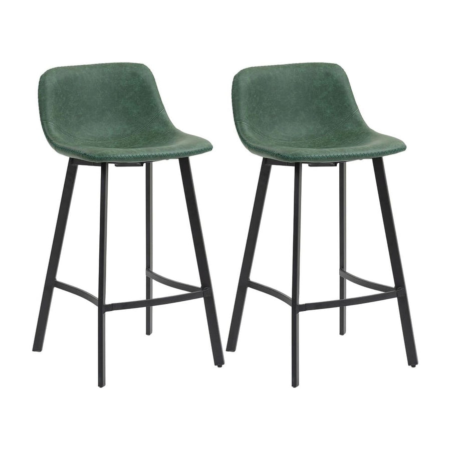 HOMCOM Bar Stools Set of 2, PU Leather Dining Stools with Backrest, Footrest, for Kitchen, Counter, Breakfast Bar, Green
