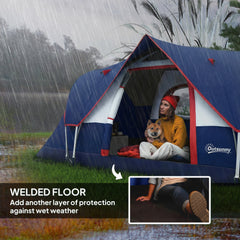Outsunny 5-6 Man Camping Tent, Tunnel Tent, Water Resistant Hiking Shelter with Groundsheet and Carry Bag, Navy Blue