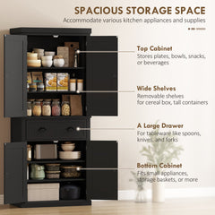 HOMCOM Kitchen Storage Cabinet with Drawer and Adjustable Shelves - Black