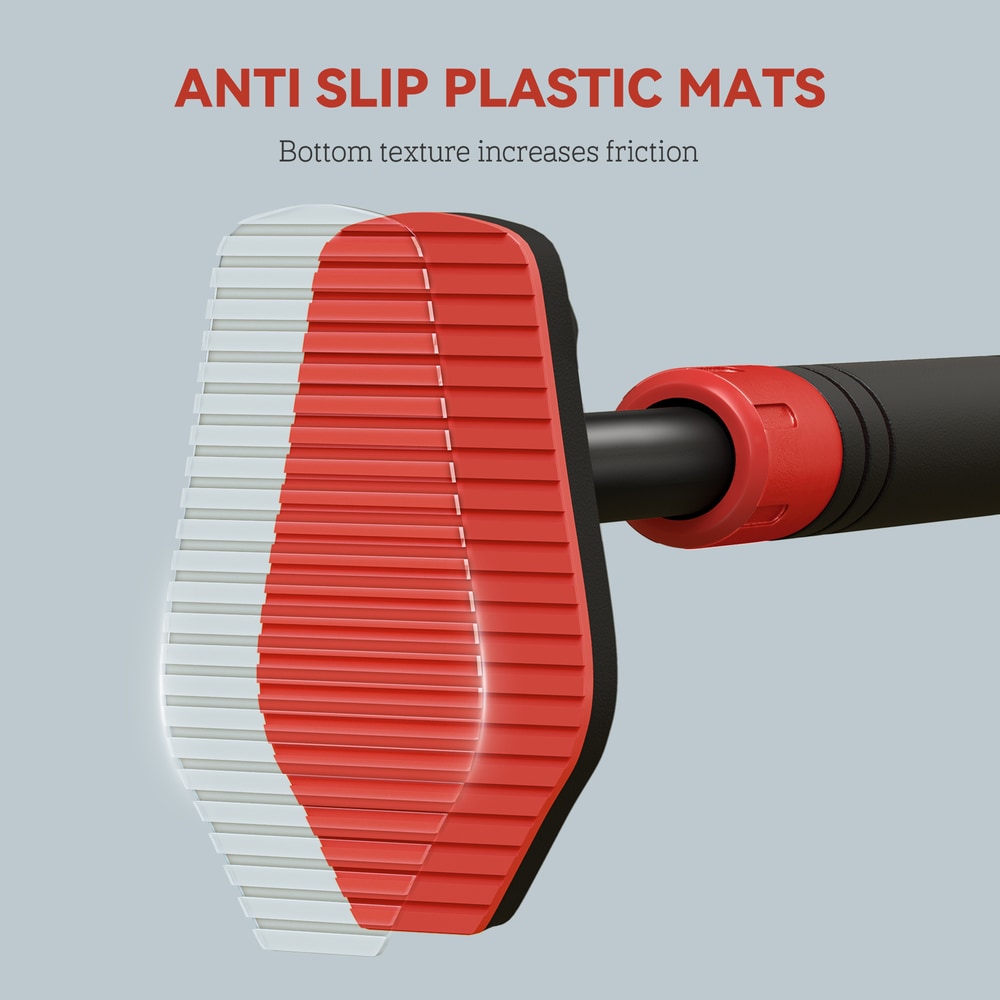 Close up of the anti-slip plastic mats on the ends of the doorway pull up bar