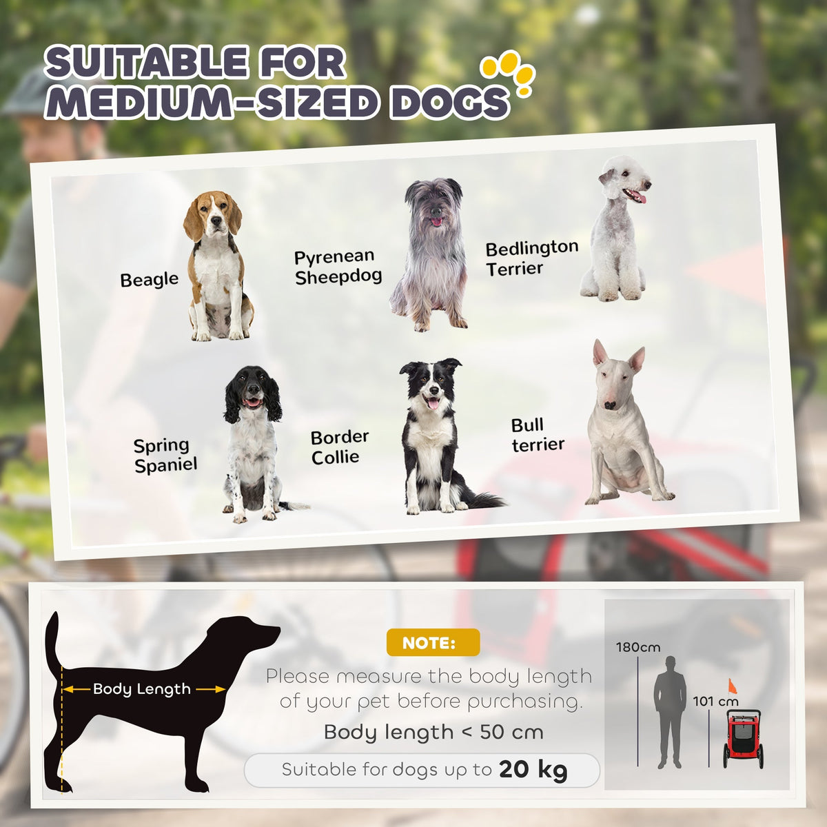 PawHut 2-In-1 Dog Bike Trailer Pet Stroller with Universal Wheel Reflector Flag Red