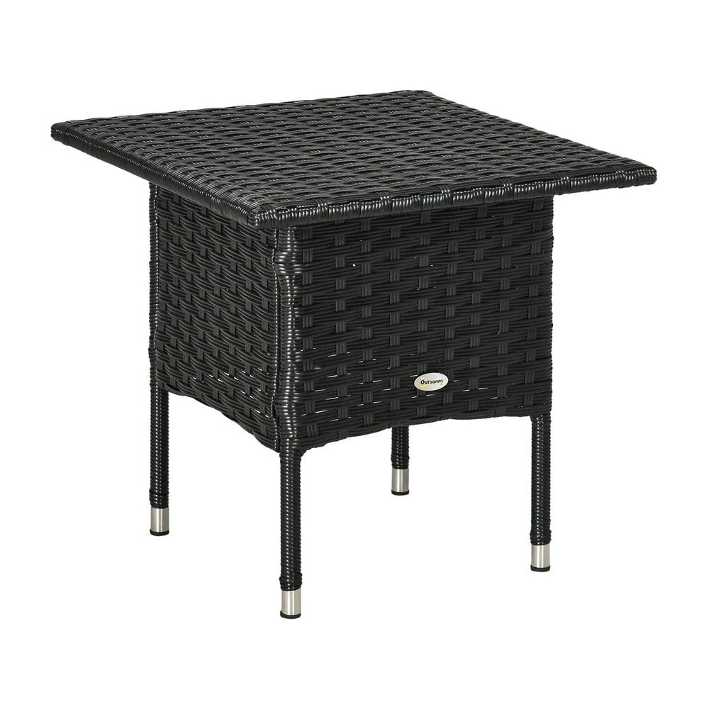 Outsunny Rattan Side Table, a black woven coffee table with four silver legs