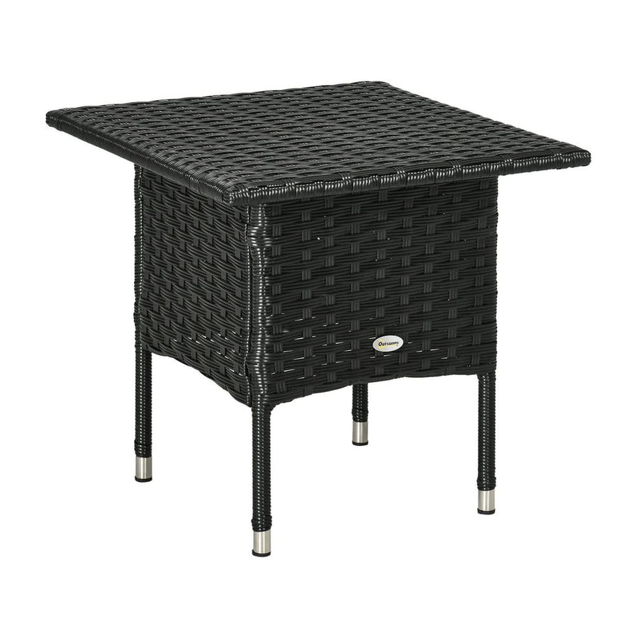 Outsunny Rattan Side Table, Outdoor Coffee Table with Plastic Board Under the Full Woven Table Top for Patio, Garden