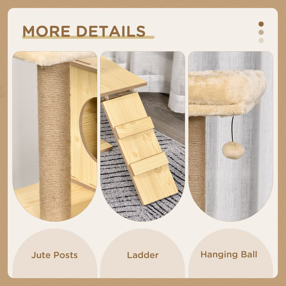 PawHut 130cm Cat Tree for Indoor Cats, Multi-Level Plush Cat Tower, with Five Scratching Posts, Two Perches, Cat House