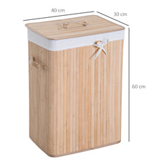 HOMCOM 70L Collapsible Bamboo Laundry Hamper Organizer Clothes Washing Basket Bin Storage Box w/ Lid Removable Lining 40x30x60cm