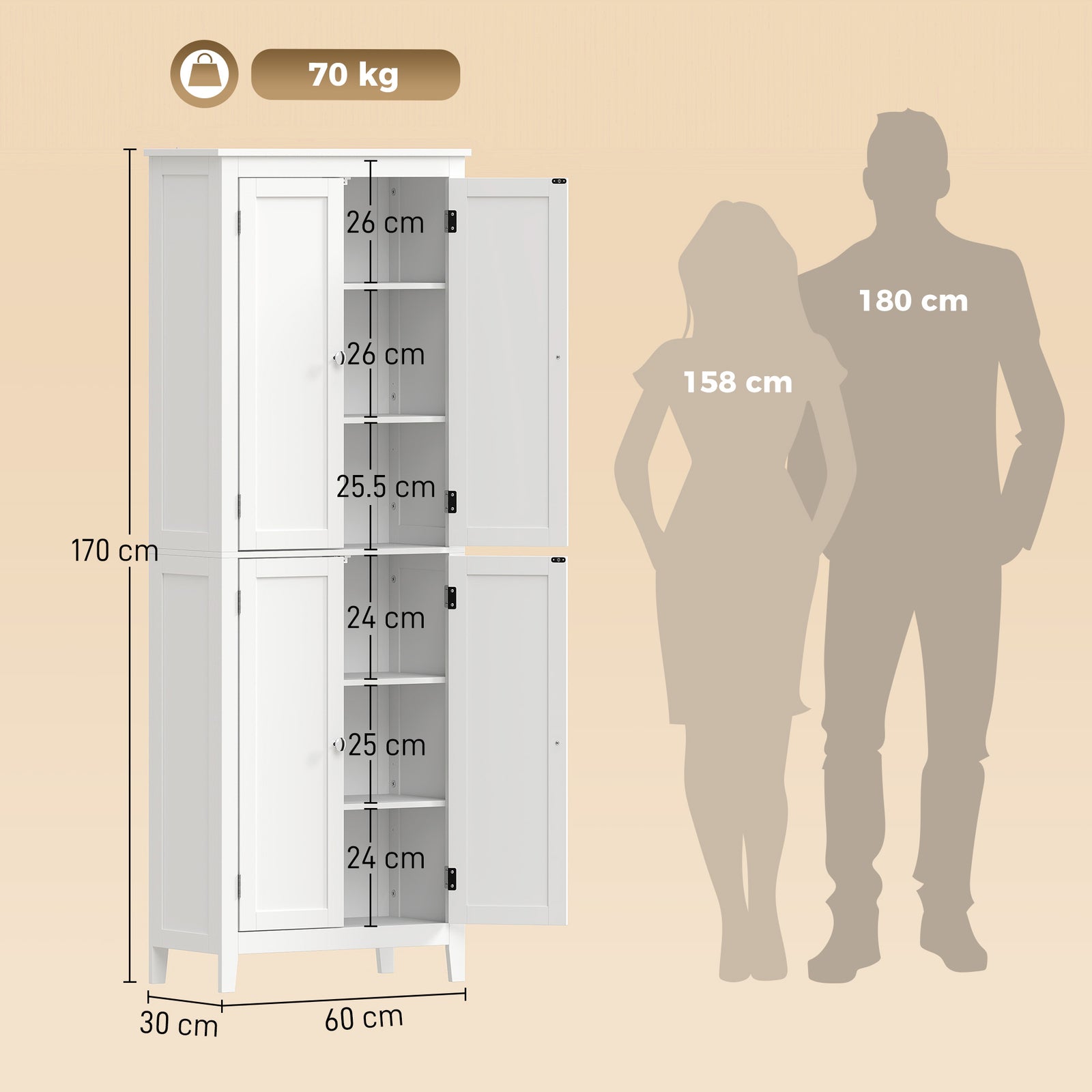 HOMCOM 170 cm Tall Bathroom Storage Cabinet, Freestanding Narrow Bathroom Cabinet with Adjustable Shelves for Laundry Room