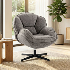 HOMCOM Modern Wingback Accent Chair, Velvet Armchair with Four-Star Base, S-Springs, Swivel, Grey