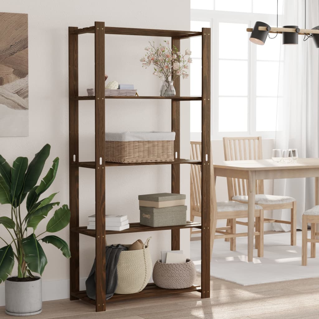 5-Tier Storage Rack Brown Solid Wood Pine
