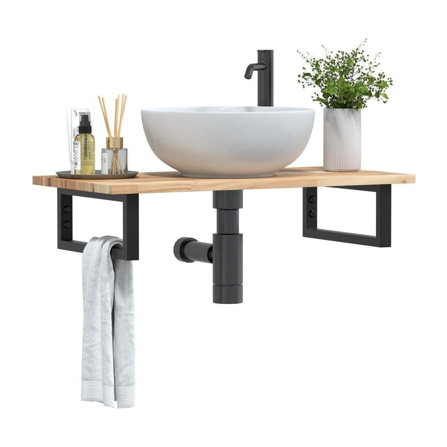 Basin Shelf Wall Mounted Steel and Solid Wood Acacia