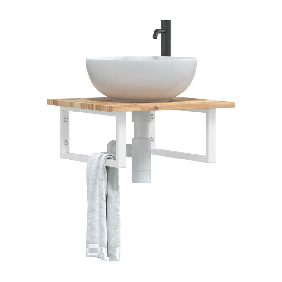 Basin Shelf Wall Mounted Steel and Solid Wood Acacia