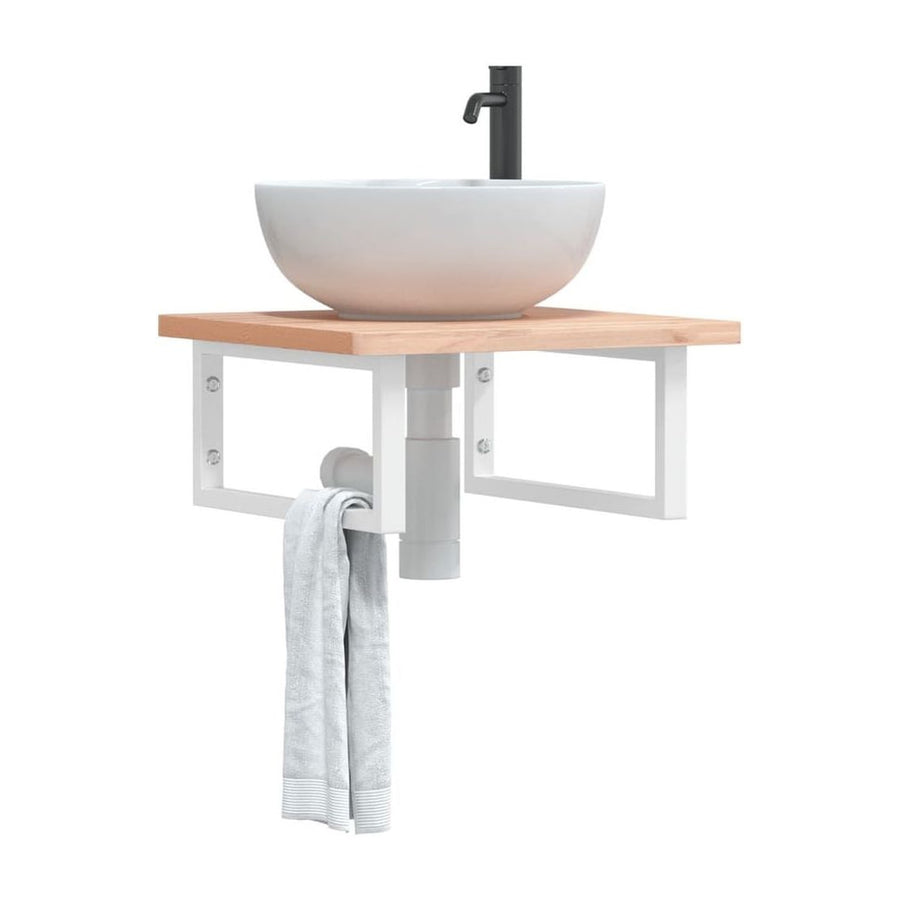 Basin Shelf Wall Mounted Steel and Solid Wood Beech