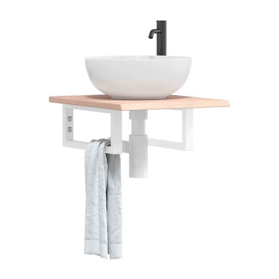 Basin Shelf Wall Mounted Steel and Solid Wood Oak